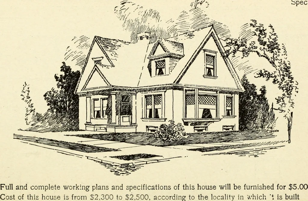 An illustration from Hodgson's low cost American homes; perspective views and floor plans of one hundred low and medium priced houses, 1905, leaf 51