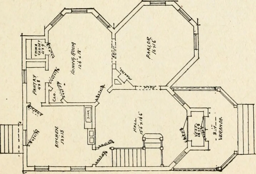 An illustration from Hodgson's low cost American homes; perspective views and floor plans of one hundred low and medium priced houses, 1905, leaf 62