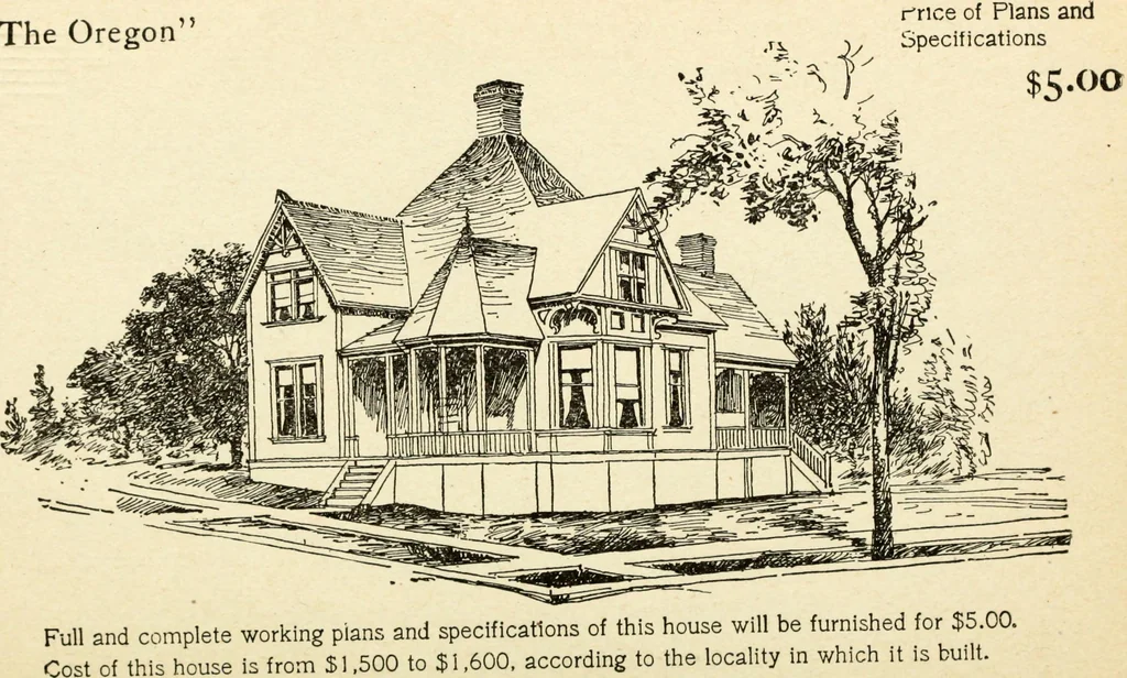 An illustration from Hodgson's low cost American homes; perspective views and floor plans of one hundred low and medium priced houses, 1905, leaf 67