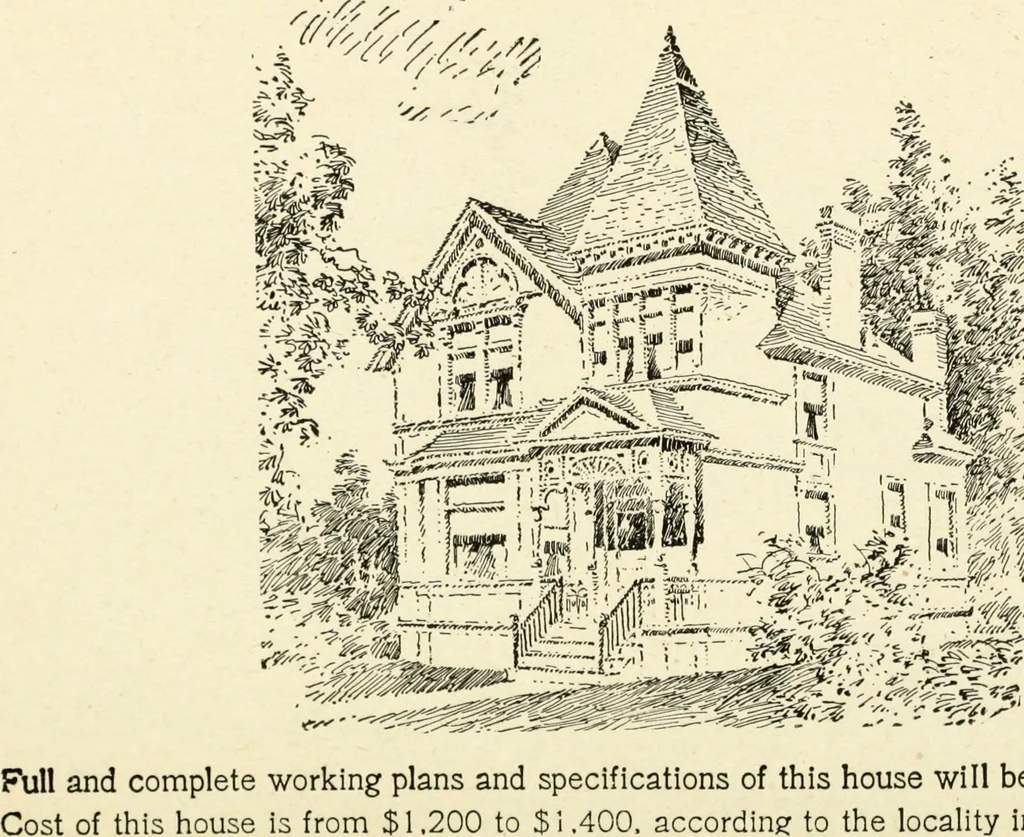 An illustration from Hodgson's low cost American homes; perspective views and floor plans of one hundred low and medium priced houses, 1905, leaf 73