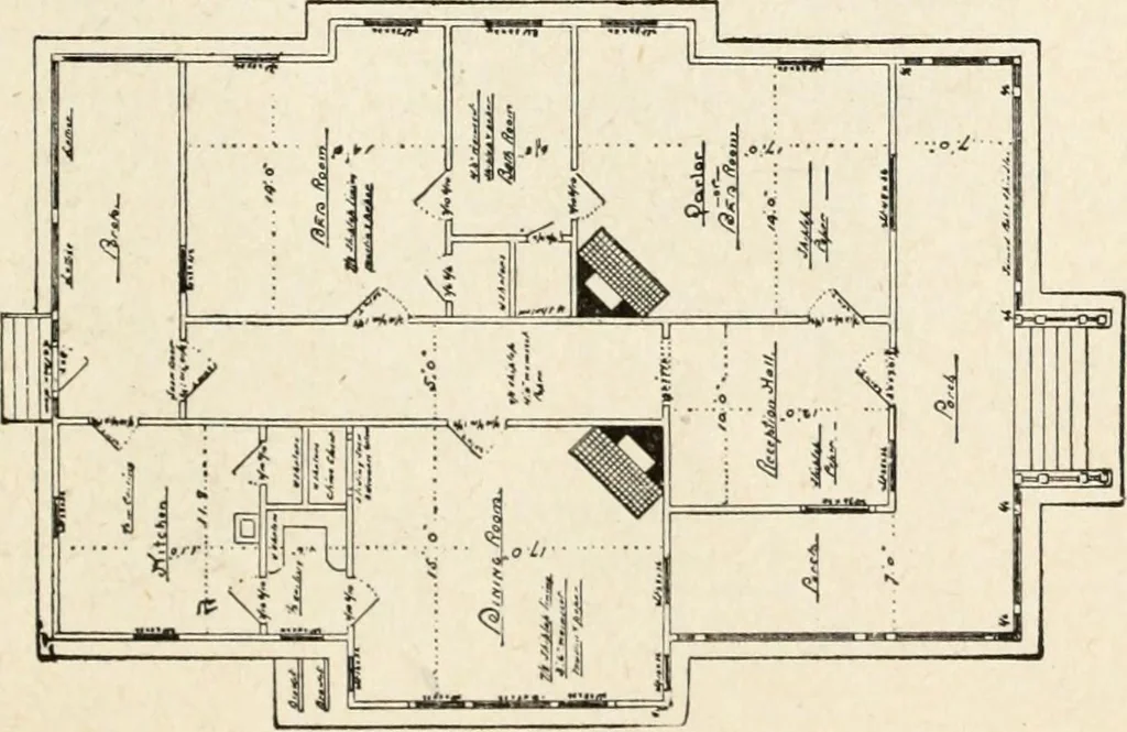 An illustration from Hodgson's low cost American homes; perspective views and floor plans of one hundred low and medium priced houses, 1905, leaf 78