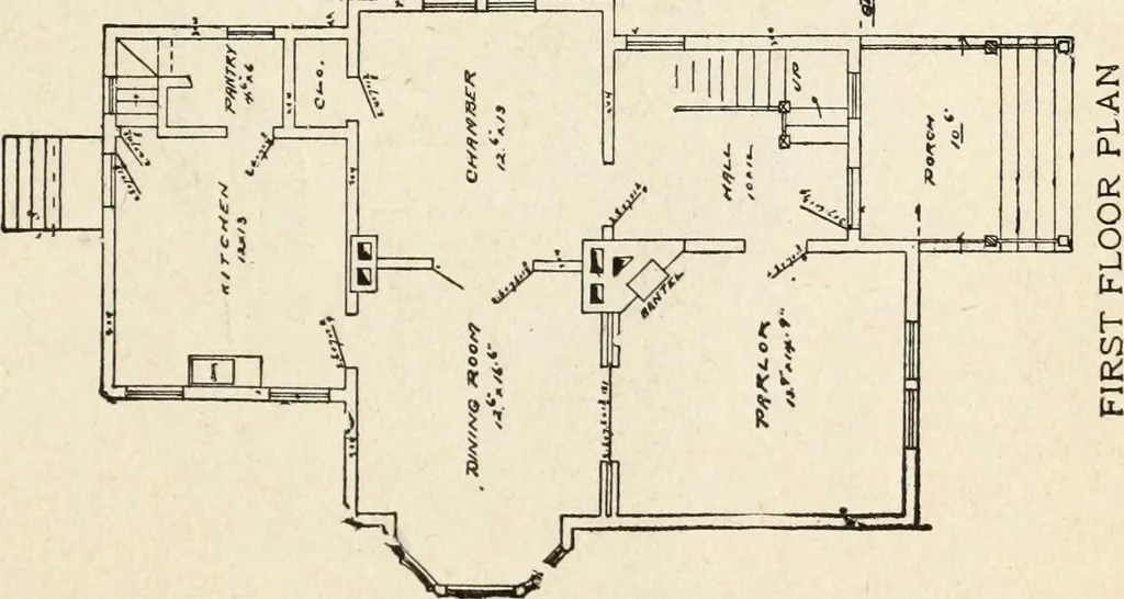 An illustration from Hodgson's low cost American homes; perspective views and floor plans of one hundred low and medium priced houses, 1905, leaf 82