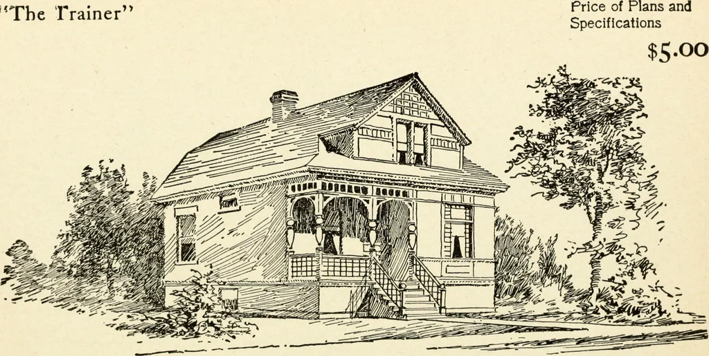 An illustration from Hodgson's low cost American homes; perspective views and floor plans of one hundred low and medium priced houses, 1905, leaf 85