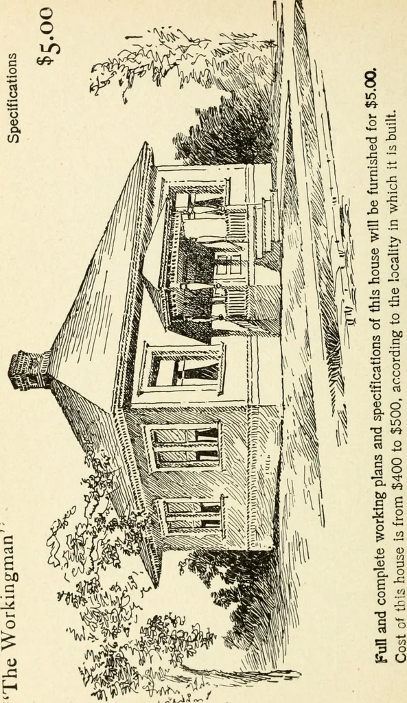 An illustration from Hodgson's low cost American homes; perspective views and floor plans of one hundred low and medium priced houses, 1905, leaf 93