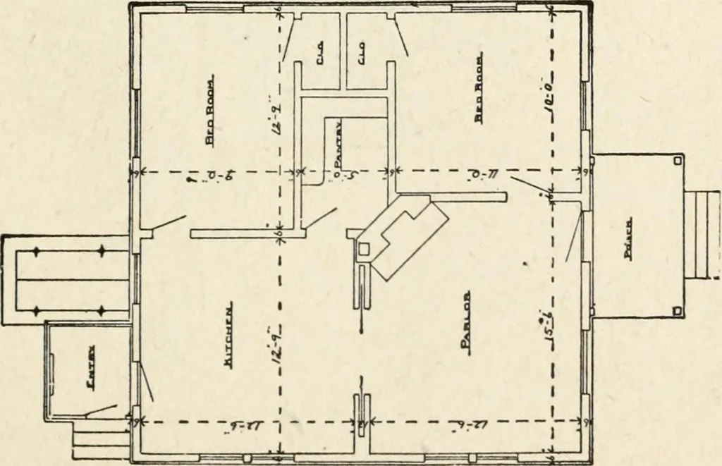 An illustration from Hodgson's low cost American homes; perspective views and floor plans of one hundred low and medium priced houses, 1905, leaf 94