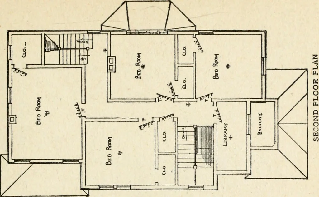 An illustration from Hodgson's low cost American homes; perspective views and floor plans of one hundred low and medium priced houses, 1905, leaf 96