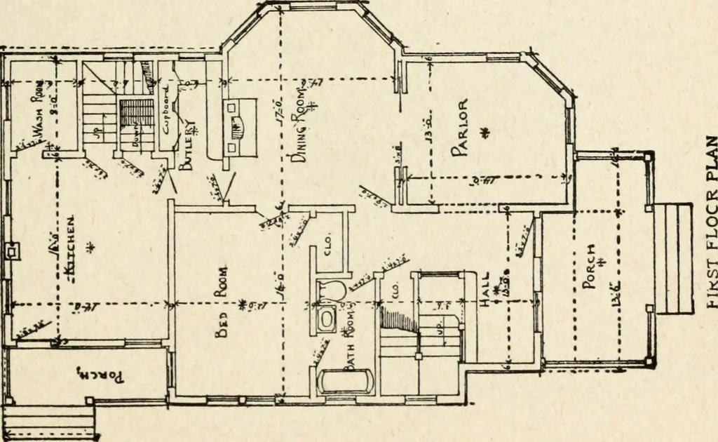 An illustration from Hodgson's low cost American homes; perspective views and floor plans of one hundred low and medium priced houses, 1905, leaf 96