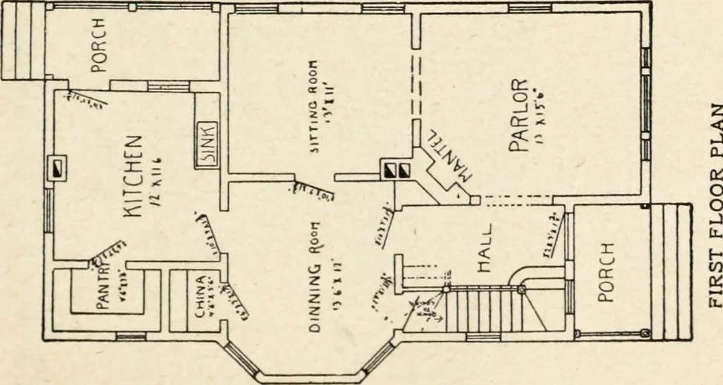 An illustration from Hodgson's low cost American homes; perspective views and floor plans of one hundred low and medium priced houses, 1905, leaf 98