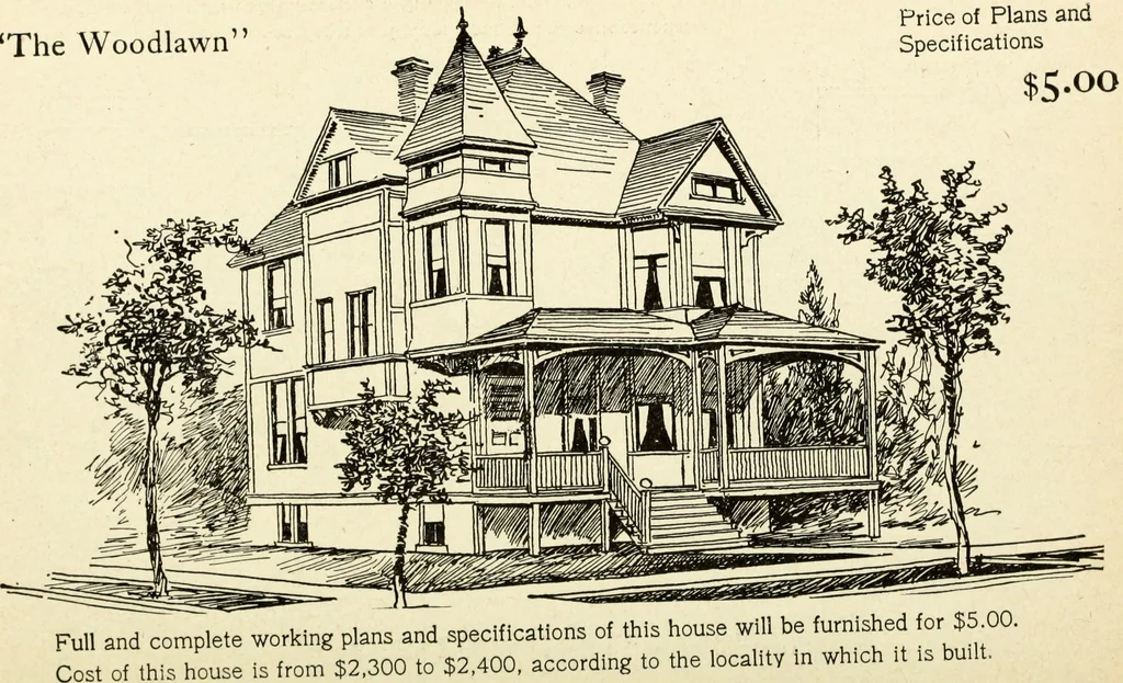 An illustration from Hodgson's low cost American homes; perspective views and floor plans of one hundred low and medium priced houses, 1905, leaf 99