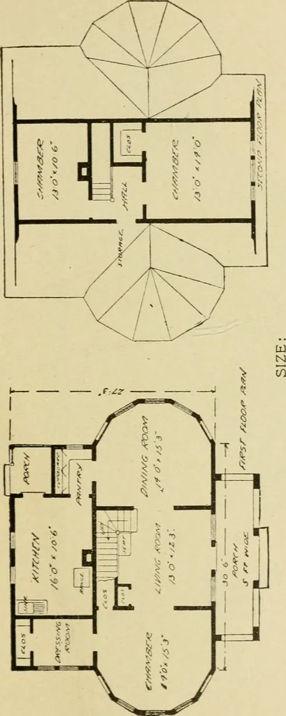 An illustration from Hodgson's modern house building : perspective views and floor plans of fifty low and medium priced houses ; full and complete working plans and specifications of any of these houses will be mailed at the low prices named, on the same day the order is received ; illustrated, 1905, leaf 100