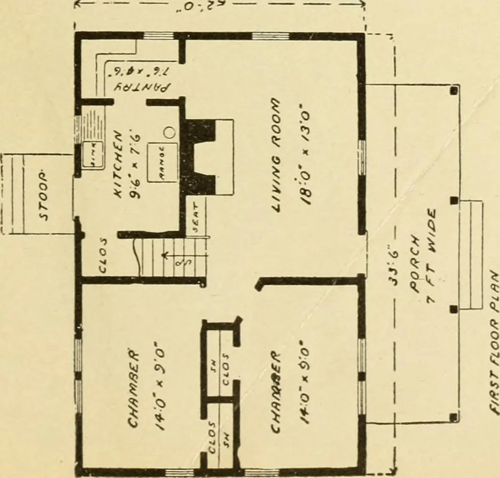 An illustration from Hodgson's modern house building : perspective views and floor plans of fifty low and medium priced houses ; full and complete working plans and specifications of any of these houses will be mailed at the low prices named, on the same day the order is received ; illustrated, 1905, leaf 110