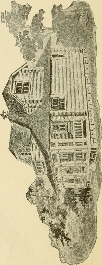 An illustration from Hodgson's modern house building : perspective views and floor plans of fifty low and medium priced houses ; full and complete working plans and specifications of any of these houses will be mailed at the low prices named, on the same day the order is received ; illustrated, 1905, leaf 111