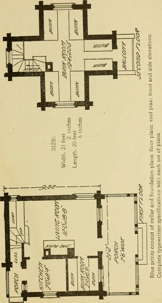 An illustration from Hodgson's modern house building : perspective views and floor plans of fifty low and medium priced houses ; full and complete working plans and specifications of any of these houses will be mailed at the low prices named, on the same day the order is received ; illustrated, 1905, leaf 112