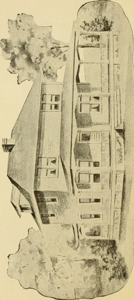 An illustration from Hodgson's modern house building : perspective views and floor plans of fifty low and medium priced houses ; full and complete working plans and specifications of any of these houses will be mailed at the low prices named, on the same day the order is received ; illustrated, 1905, leaf 125