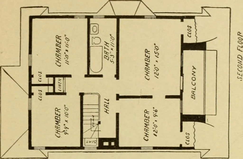 An illustration from Hodgson's modern house building : perspective views and floor plans of fifty low and medium priced houses ; full and complete working plans and specifications of any of these houses will be mailed at the low prices named, on the same day the order is received ; illustrated, 1905, leaf 130