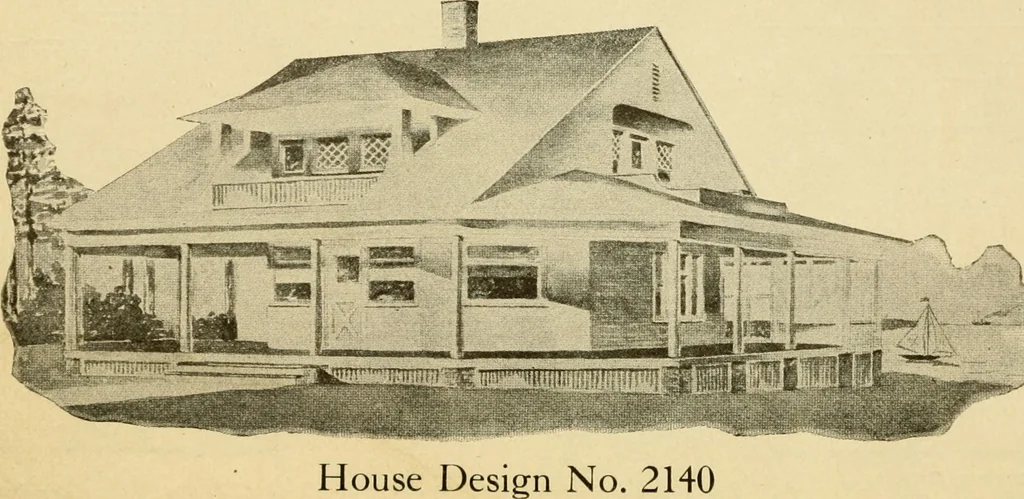 An illustration from Hodgson's modern house building : perspective views and floor plans of fifty low and medium priced houses ; full and complete working plans and specifications of any of these houses will be mailed at the low prices named, on the same day the order is received ; illustrated, 1905, leaf 131