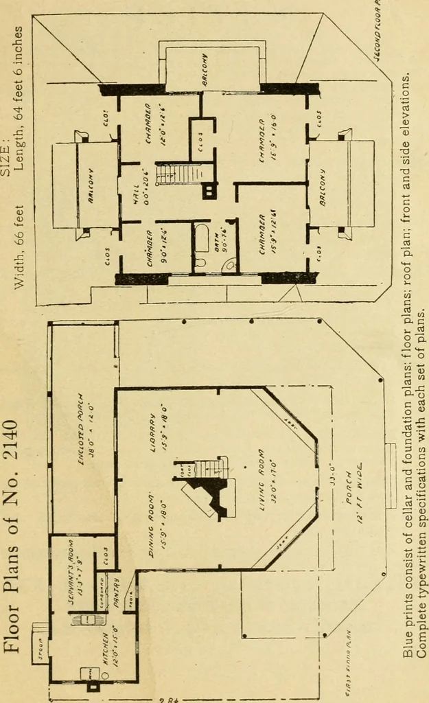 An illustration from Hodgson's modern house building : perspective views and floor plans of fifty low and medium priced houses ; full and complete working plans and specifications of any of these houses will be mailed at the low prices named, on the same day the order is received ; illustrated, 1905, leaf 132