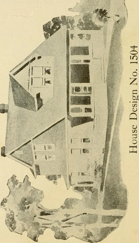 An illustration from Hodgson's modern house building : perspective views and floor plans of fifty low and medium priced houses ; full and complete working plans and specifications of any of these houses will be mailed at the low prices named, on the same day the order is received ; illustrated, 1905, leaf 37