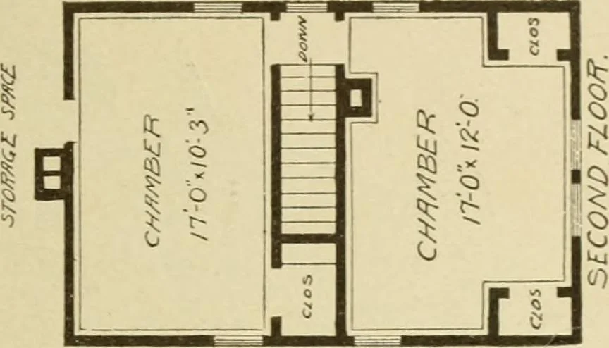 An illustration from Hodgson's modern house building : perspective views and floor plans of fifty low and medium priced houses ; full and complete working plans and specifications of any of these houses will be mailed at the low prices named, on the same day the order is received ; illustrated, 1905, leaf 50