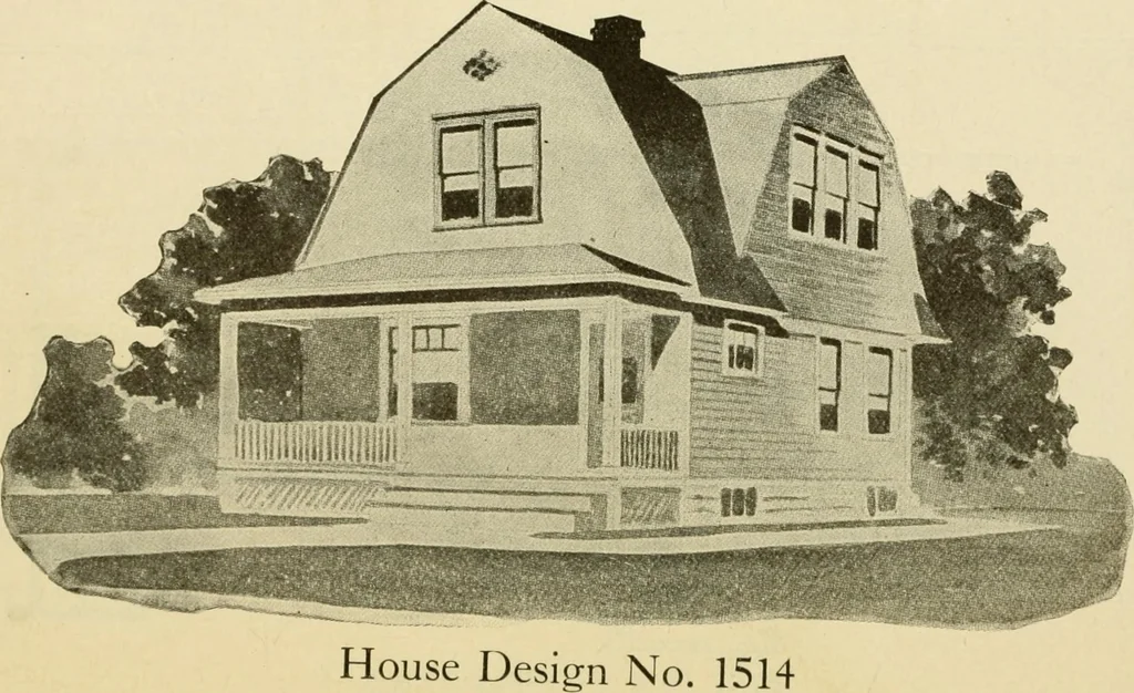 An illustration from Hodgson's modern house building : perspective views and floor plans of fifty low and medium priced houses ; full and complete working plans and specifications of any of these houses will be mailed at the low prices named, on the same day the order is received ; illustrated, 1905, leaf 57