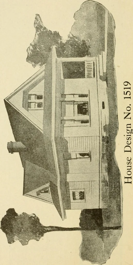 An illustration from Hodgson's modern house building : perspective views and floor plans of fifty low and medium priced houses ; full and complete working plans and specifications of any of these houses will be mailed at the low prices named, on the same day the order is received ; illustrated, 1905, leaf 67