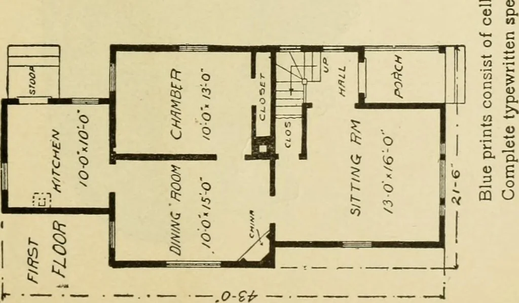 An illustration from Hodgson's modern house building : perspective views and floor plans of fifty low and medium priced houses ; full and complete working plans and specifications of any of these houses will be mailed at the low prices named, on the same day the order is received ; illustrated, 1905, leaf 68