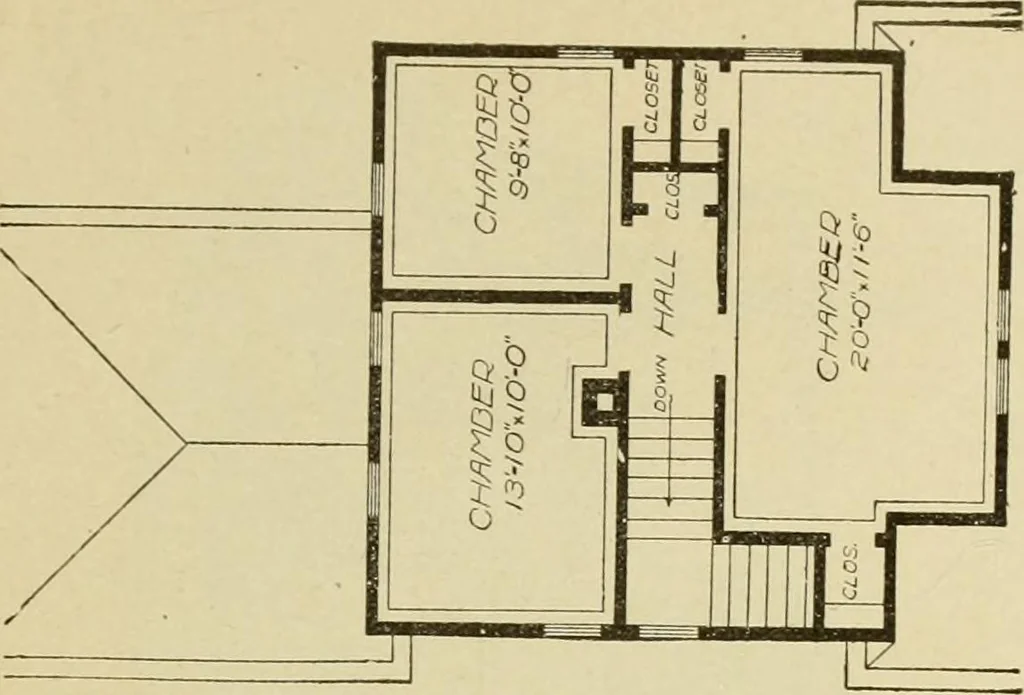 An illustration from Hodgson's modern house building : perspective views and floor plans of fifty low and medium priced houses ; full and complete working plans and specifications of any of these houses will be mailed at the low prices named, on the same day the order is received ; illustrated, 1905, leaf 70