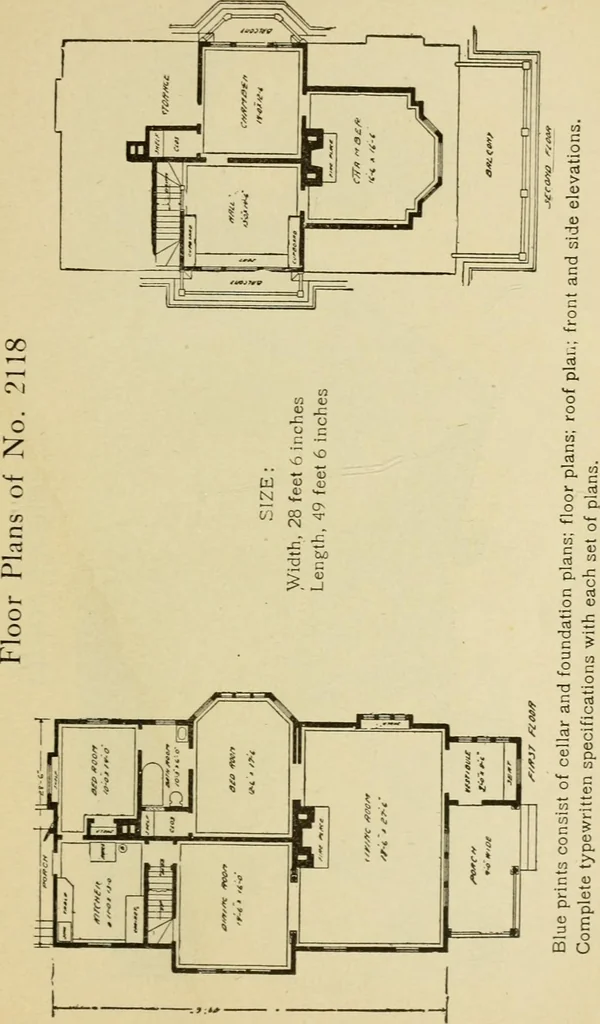 An illustration from Hodgson's modern house building : perspective views and floor plans of fifty low and medium priced houses ; full and complete working plans and specifications of any of these houses will be mailed at the low prices named, on the same day the order is received ; illustrated, 1905, leaf 88