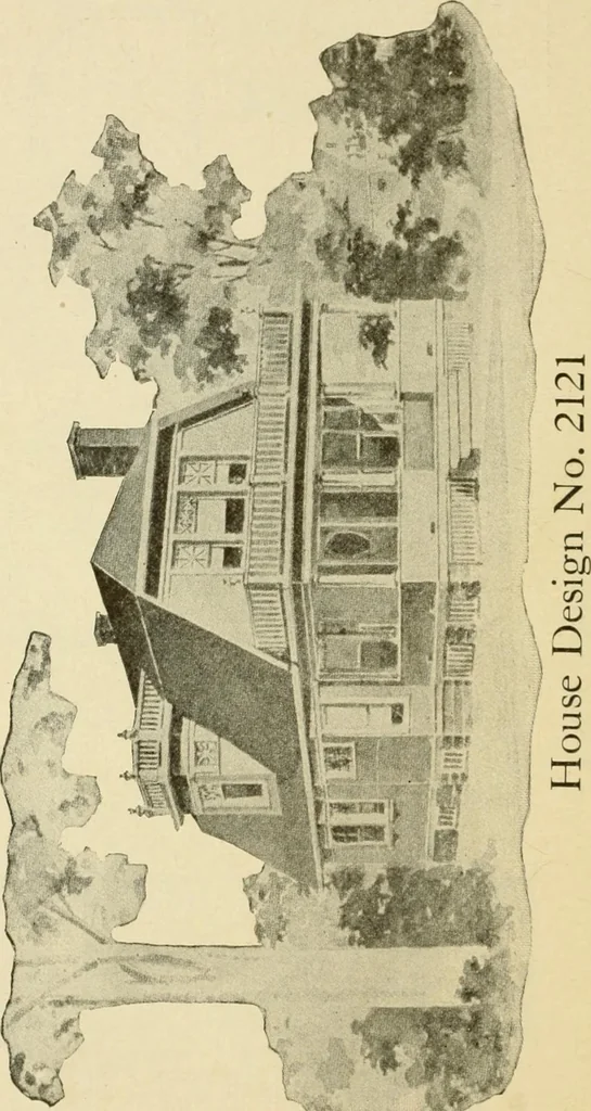 An illustration from Hodgson's modern house building : perspective views and floor plans of fifty low and medium priced houses ; full and complete working plans and specifications of any of these houses will be mailed at the low prices named, on the same day the order is received ; illustrated, 1905, leaf 93