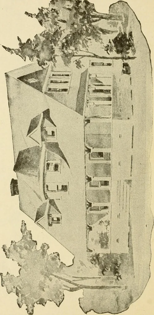 An illustration from Hodgson's modern house building : perspective views and floor plans of fifty low and medium priced houses ; full and complete working plans and specifications of any of these houses will be mailed at the low prices named, on the same day the order is received ; illustrated, 1905, leaf 95