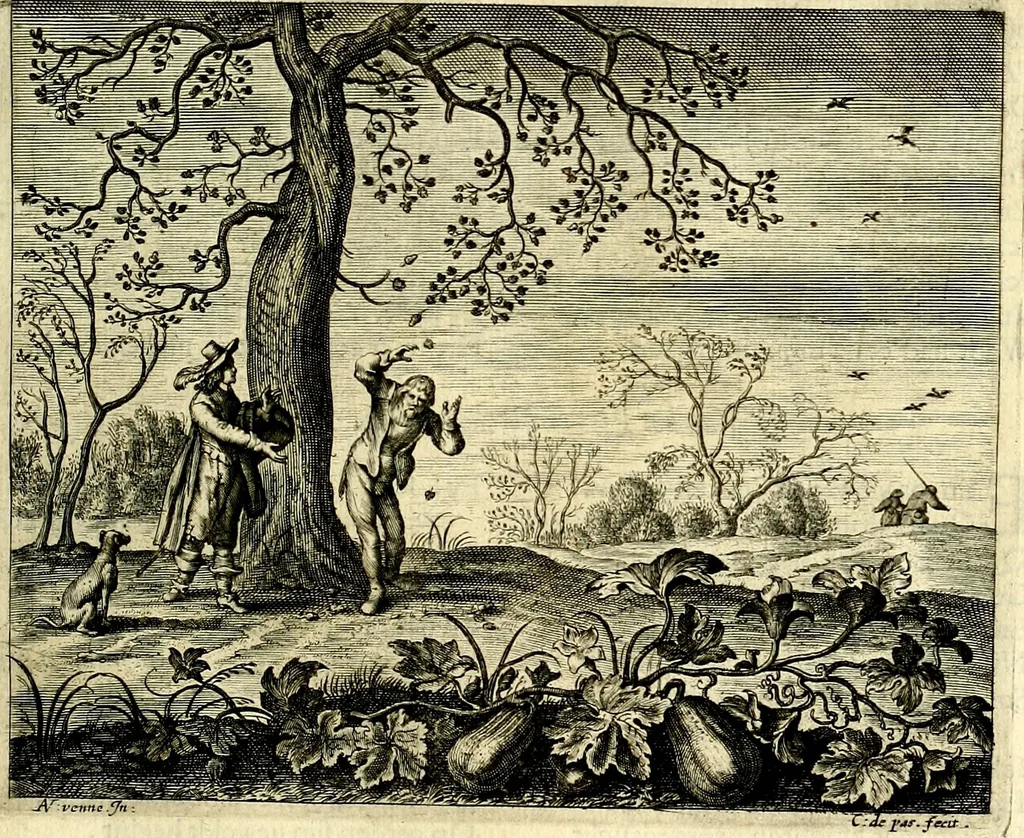 An illustration from Hof-gedachten, dat is, invallen, by gelegentheyt oft op't gesichte van boomen, planten, bloemen, kruyden, en diergelijcke aerdt-gewassen, verweckt, in't Buyten-leven, 1655, leaf 66