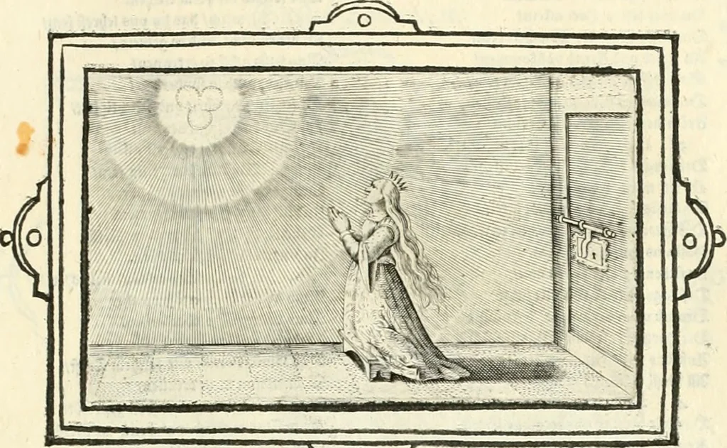 An illustration from Hohe geistreiche Lehren vnd Erklärungen vber die fürnembsten Sprüche dess Hohen Lieds Salomonis von der Liebhabenden Seele : das ist, der Christlichen Kirchen vnd jhrem Gemahl Jesu Christo, 1622, leaf 108