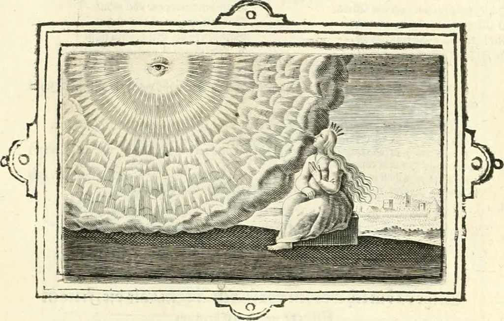 An illustration from Hohe geistreiche Lehren vnd Erklärungen vber die fürnembsten Sprüche dess Hohen Lieds Salomonis von der Liebhabenden Seele : das ist, der Christlichen Kirchen vnd jhrem Gemahl Jesu Christo, 1622, leaf 124