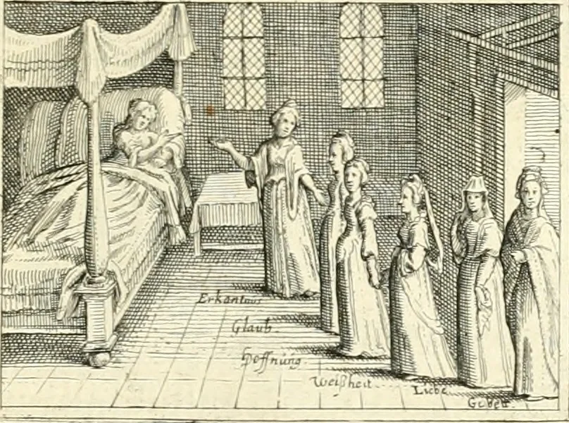 An illustration from Hohe geistreiche Lehren vnd Erklärungen vber die fürnembsten Sprüche dess Hohen Lieds Salomonis von der Liebhabenden Seele : das ist, der Christlichen Kirchen vnd jhrem Gemahl Jesu Christo, 1622, leaf 134