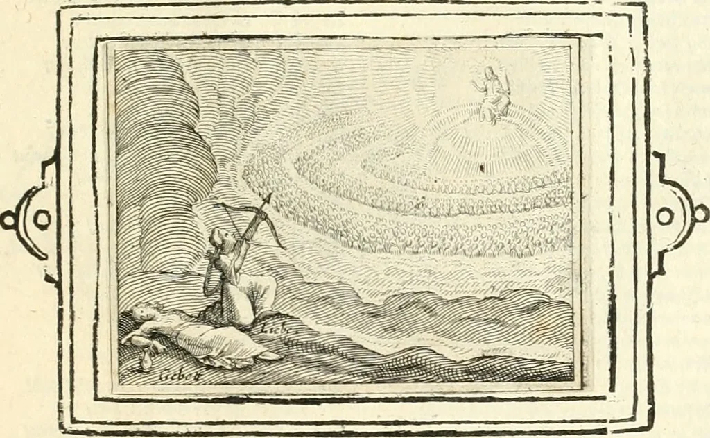 An illustration from Hohe geistreiche Lehren vnd Erklärungen vber die fürnembsten Sprüche dess Hohen Lieds Salomonis von der Liebhabenden Seele : das ist, der Christlichen Kirchen vnd jhrem Gemahl Jesu Christo, 1622, leaf 136