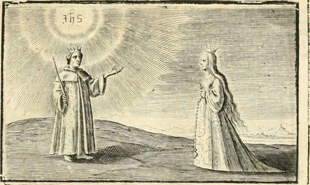 An illustration from Hohe geistreiche Lehren vnd Erklärungen vber die fürnembsten Sprüche dess Hohen Lieds Salomonis von der Liebhabenden Seele : das ist, der Christlichen Kirchen vnd jhrem Gemahl Jesu Christo, 1622, leaf 28