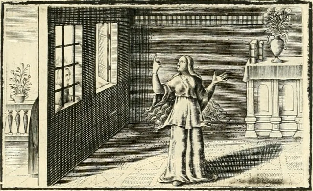 An illustration from Hohe geistreiche Lehren vnd Erklärungen vber die fürnembsten Sprüche dess Hohen Lieds Salomonis von der Liebhabenden Seele : das ist, der Christlichen Kirchen vnd jhrem Gemahl Jesu Christo, 1622, leaf 36
