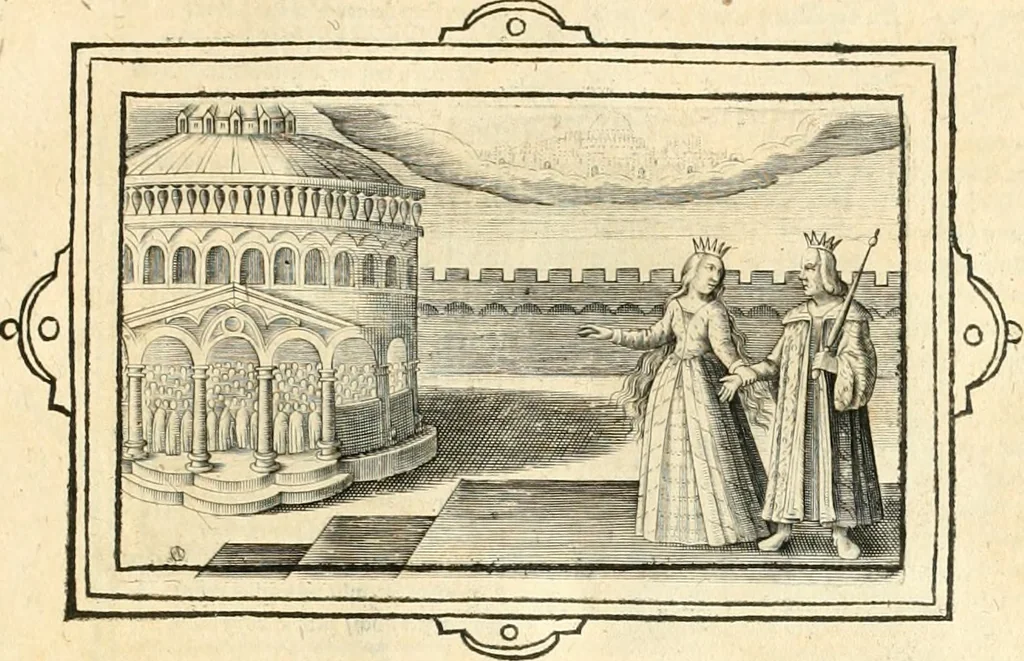 An illustration from Hohe geistreiche Lehren vnd Erklärungen vber die fürnembsten Sprüche dess Hohen Lieds Salomonis von der Liebhabenden Seele : das ist, der Christlichen Kirchen vnd jhrem Gemahl Jesu Christo, 1622, leaf 50