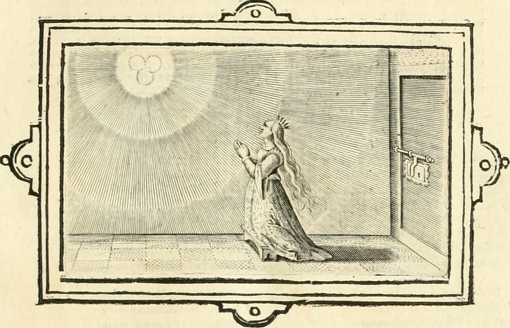 An illustration from Hohe geistreiche Lehren vnd Erklärungen vber die fürnembsten Sprüche dess Hohen Lieds Salomonis von der Liebhabenden Seele : das ist, der Christlichen Kirchen vnd jhrem Gemahl Jesu Christo, 1622, leaf 62