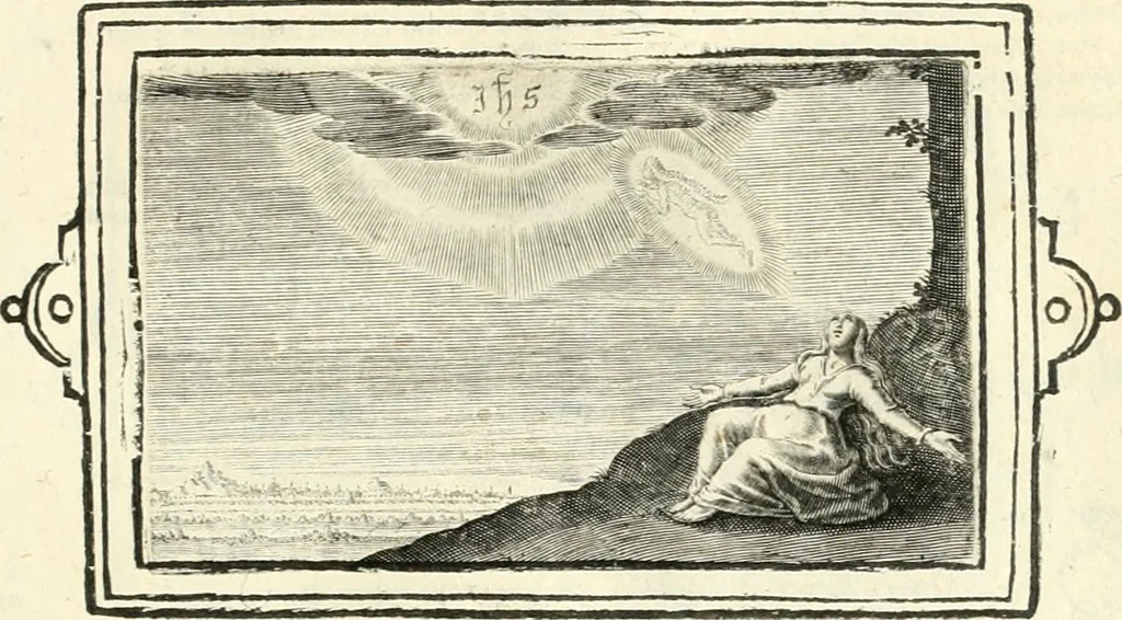 An illustration from Hohe geistreiche Lehren vnd Erklärungen vber die fürnembsten Sprüche dess Hohen Lieds Salomonis von der Liebhabenden Seele : das ist, der Christlichen Kirchen vnd jhrem Gemahl Jesu Christo, 1622, leaf 92