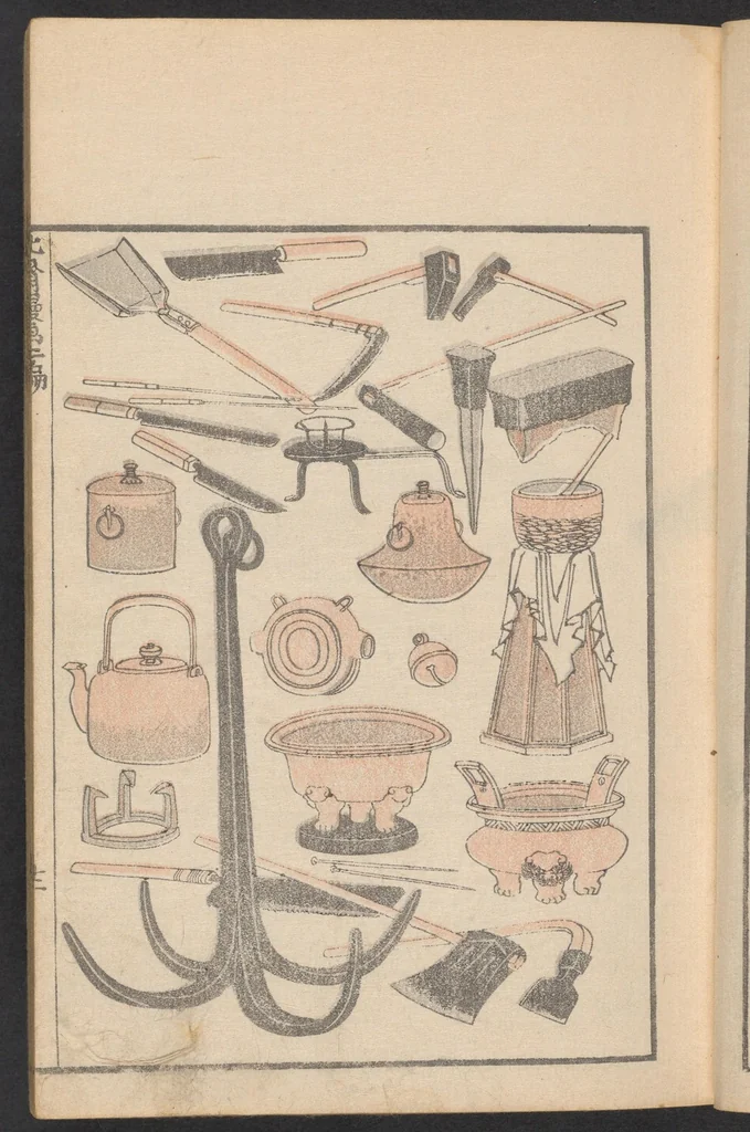 An illustration from Hokusai manga. Nihen, yonhen, gohen, shichihen, kyuhen, junihen, 1600, leaf 14