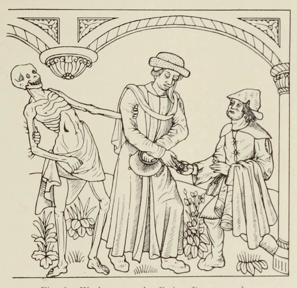 An illustration from Holbeins Totentanz und seine Vorbilder, 1897, leaf 43