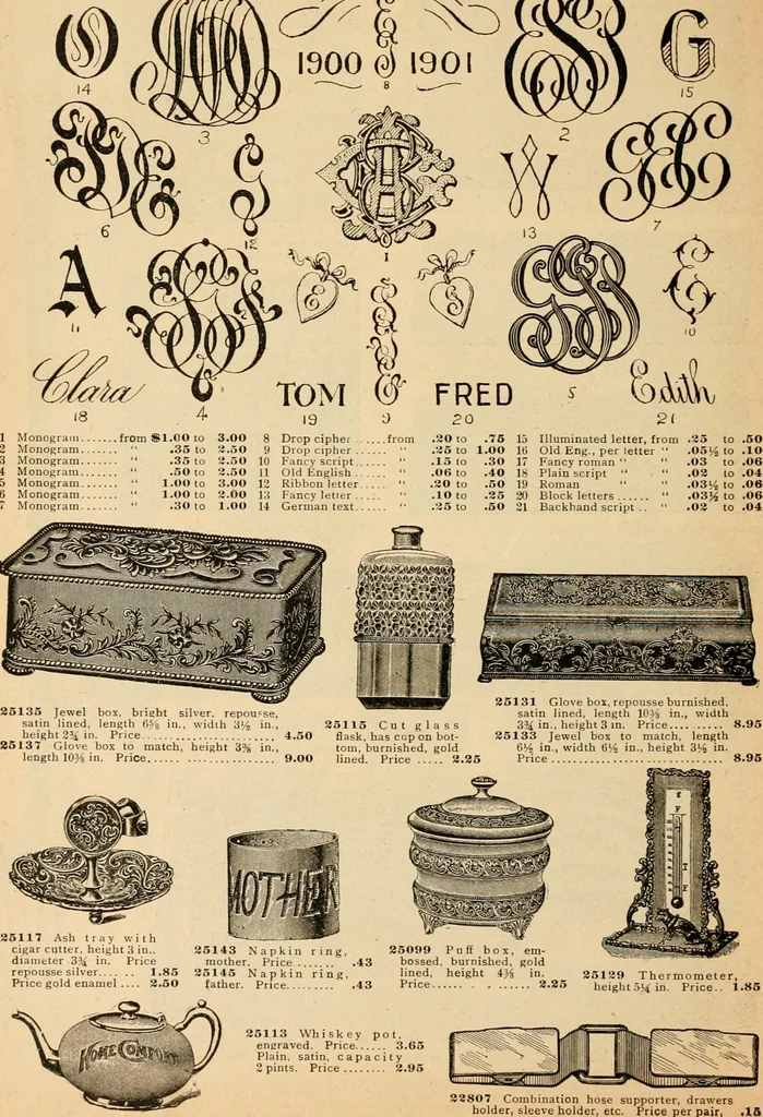 An illustration from Holiday specialties : jewelry, watches, silverware, musical goods, leather goods, sporting goods, etc., 1900, leaf 49