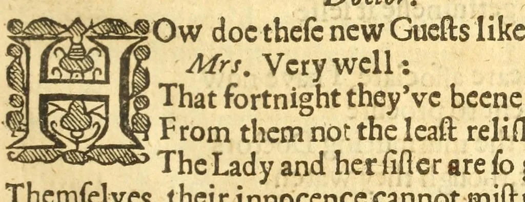 An illustration from The Hollander : a comedy written 1635 and now printed as it was then acted at the Cock-pit in Drury Lane, by Their Majesties Servants, with good allowance : and at the Court before both Their Majesties, 1640, leaf 11