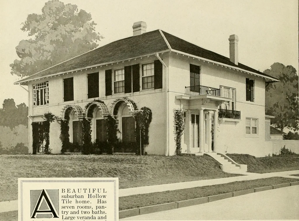 An illustration from Hollow tile for the home., 1920, leaf 27