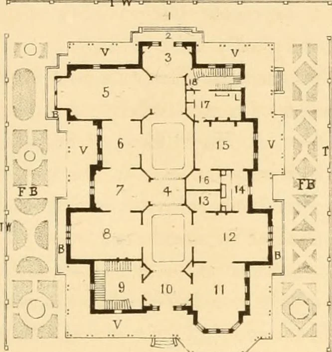 An illustration from Holly's country seats: containing lithographic designs for cottages, villas, mansions, etc., with their accompanying outbuildings; also, country churches, city buildings, railway stations, etc., etc, 1863, leaf 226