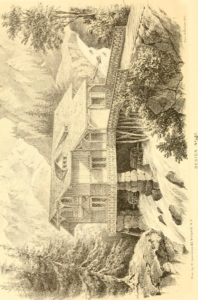 An illustration from Holly's country seats: containing lithographic designs for cottages, villas, mansions, etc., with their accompanying outbuildings; also, country churches, city buildings, railway stations, etc., etc, 1863, leaf 243
