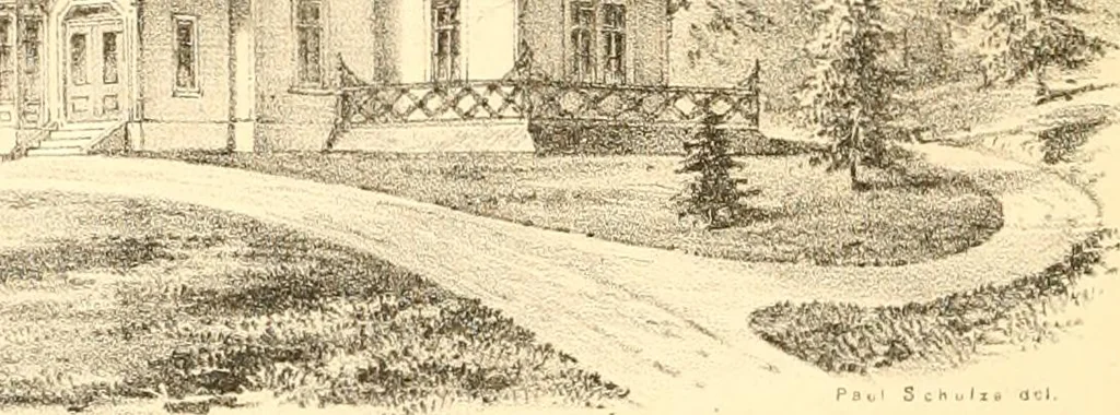 An illustration from Holly's country seats: containing lithographic designs for cottages, villas, mansions, etc., with their accompanying outbuildings; also, country churches, city buildings, railway stations, etc., etc, 1863, leaf 97