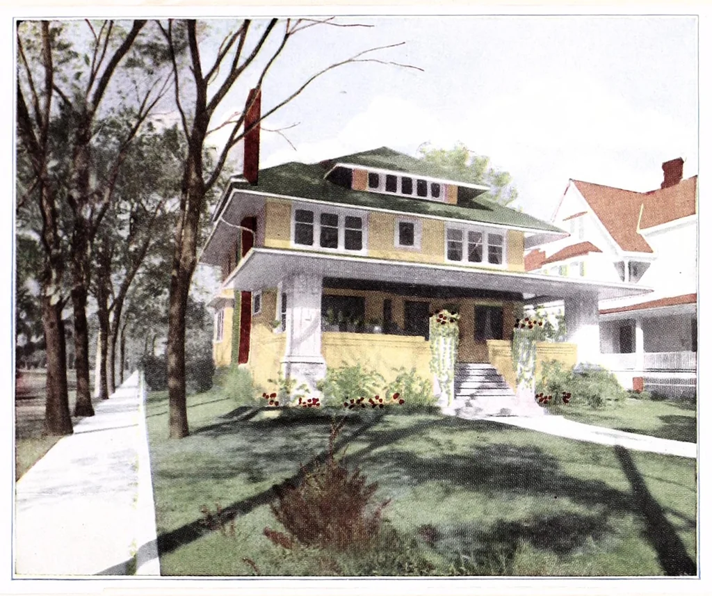 An illustration from The home beautiful elevations : a collections of practical suggestions for beautifying the home, inside and out., 1910, leaf 5