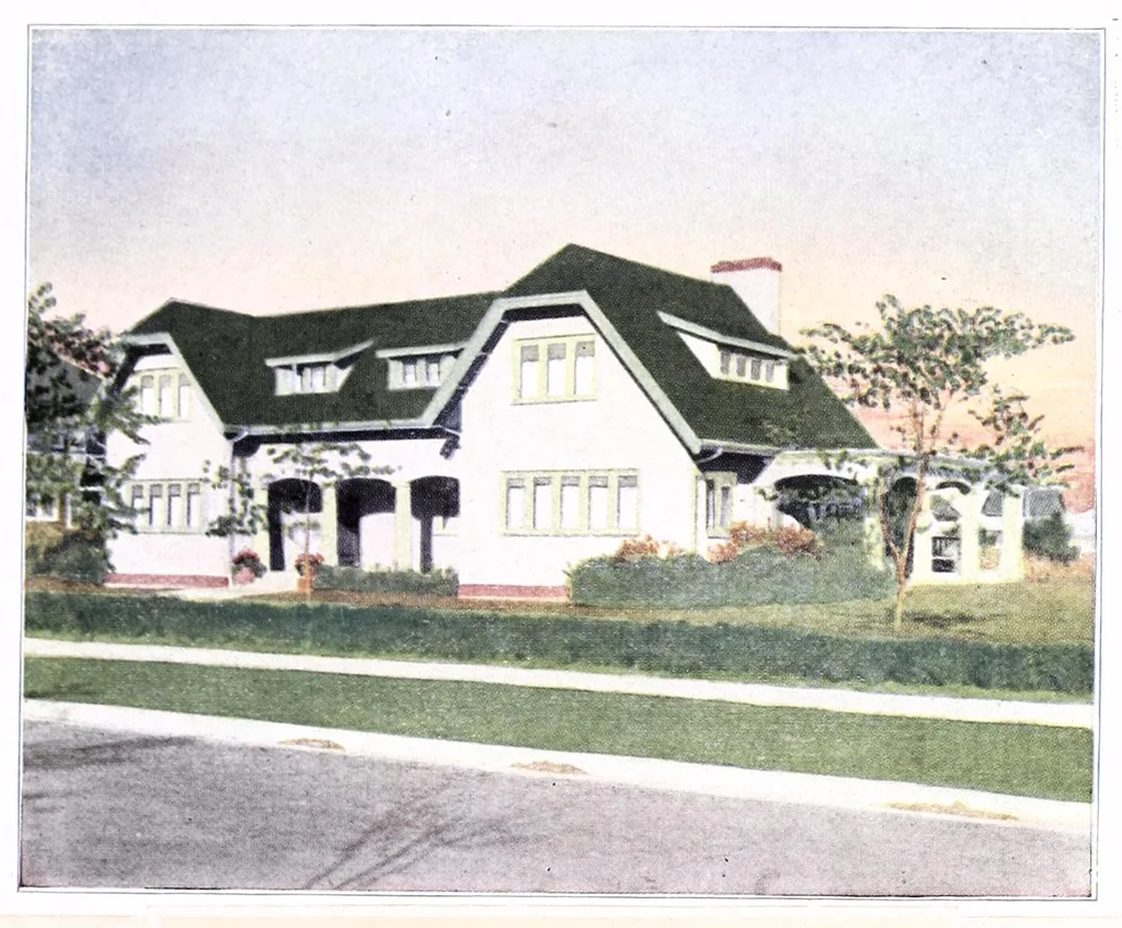 An illustration from The home beautiful elevations : a collections of practical suggestions for beautifying the home, inside and out., 1910, leaf 9